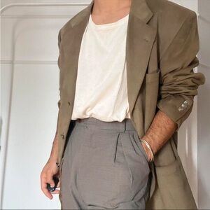 Classic oversized Green blazer with Structured Silhouette